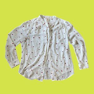 Red Lips and Black Swiss Dots Blouse